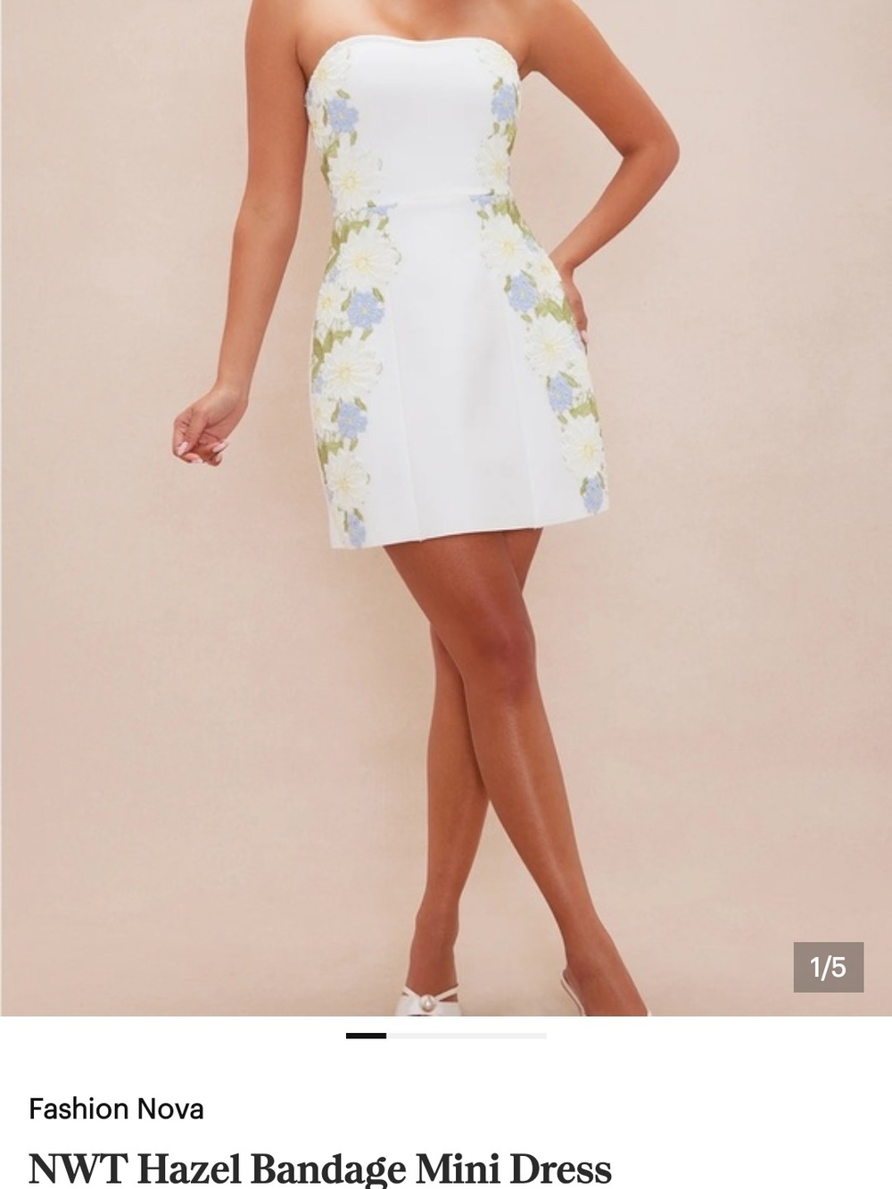 Fashion Nova White Strapless Floral Bandage Mini Dress